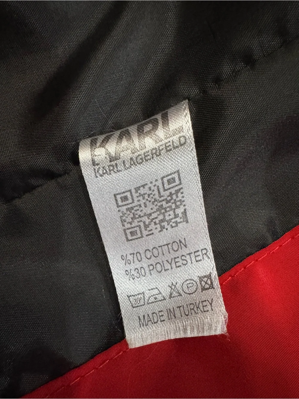 Karl Lagerfeld Red Hooded Puffer Jacket with Icon Patch- size s